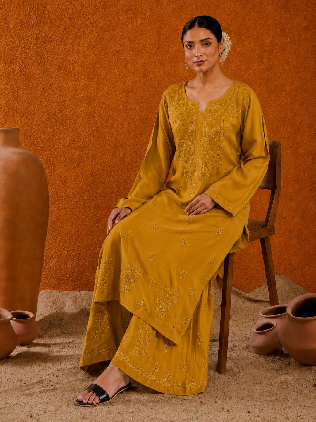 Avika Rayon Chikankari Mukaish Co-ord Set