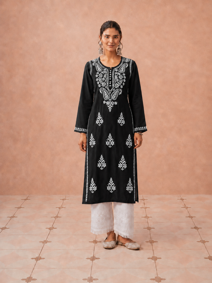Leela Cotton Chikankari Straight Kurta