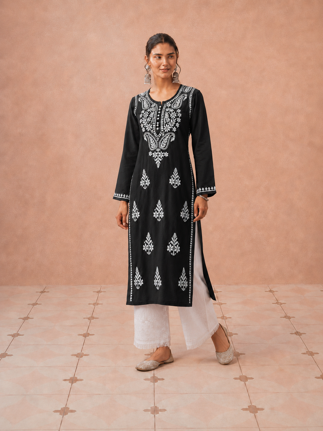 Leela Cotton Chikankari Straight Kurta