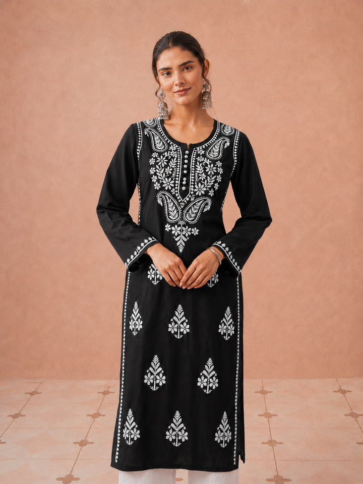 Leela Cotton Chikankari Straight Kurta