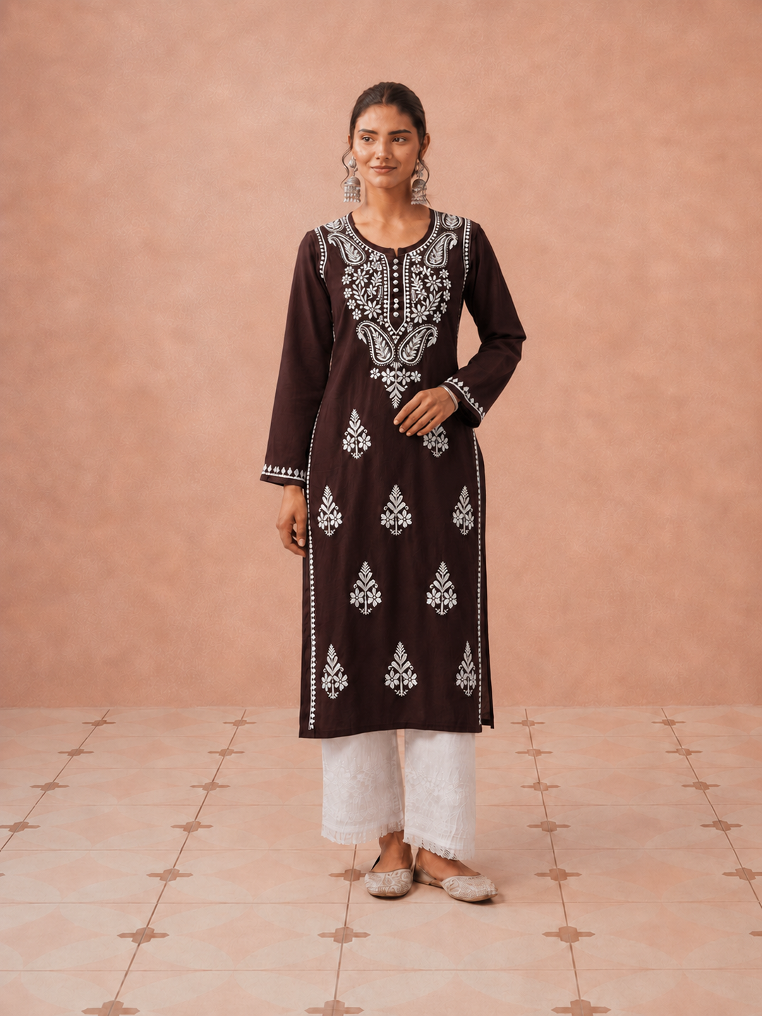 Leela Cotton Chikankari Straight Kurta