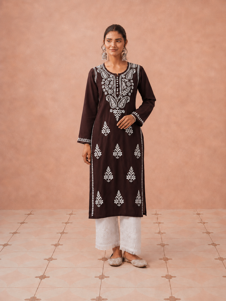Leela Cotton Chikankari Straight Kurta