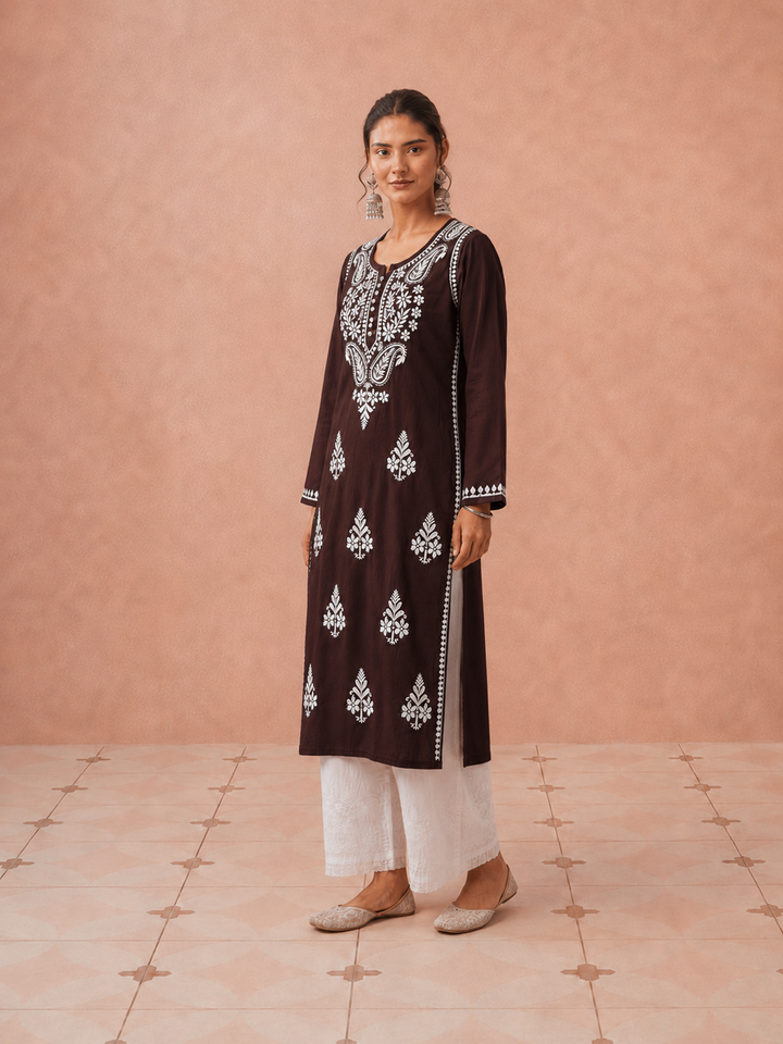 Leela Cotton Chikankari Straight Kurta