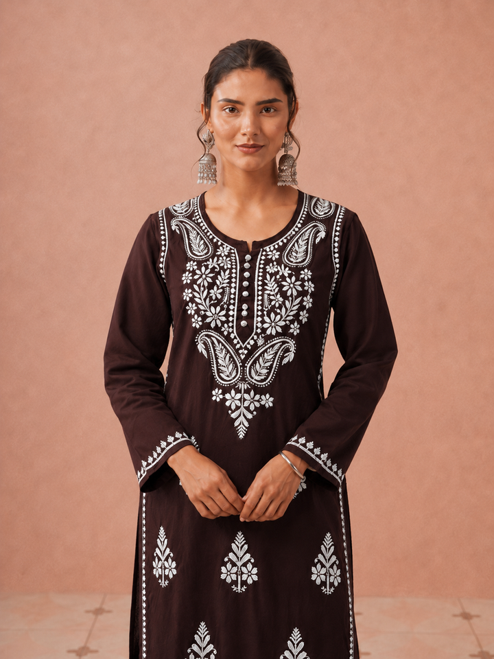 Leela Cotton Chikankari Straight Kurta