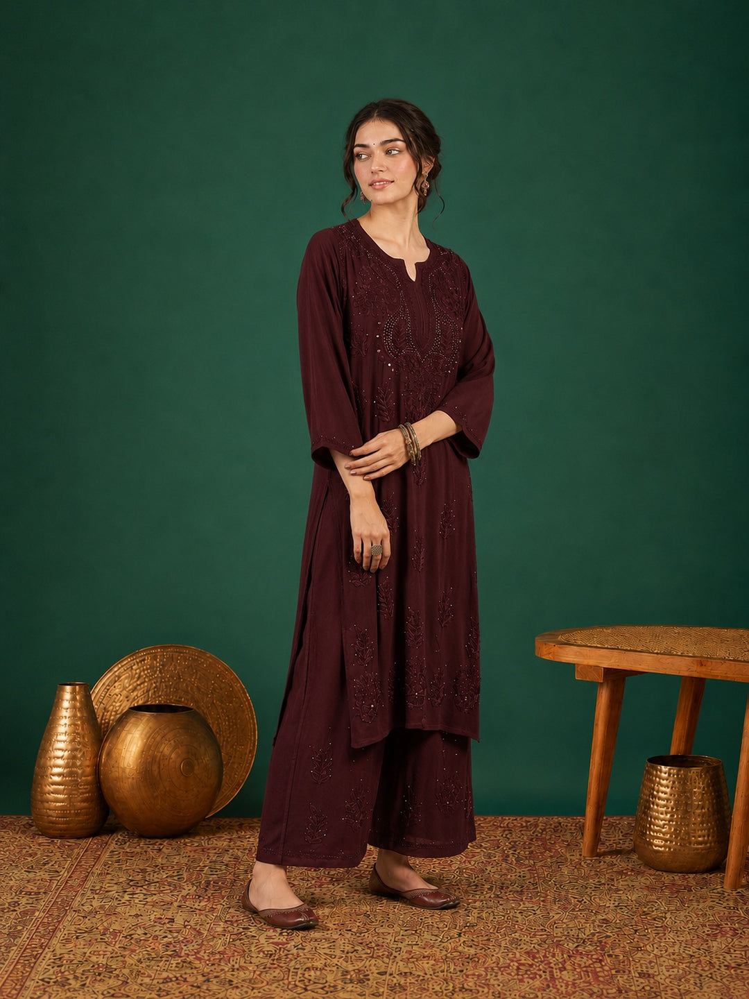 Jasmin Rayon Chikankari Mukaish Co-ord Set