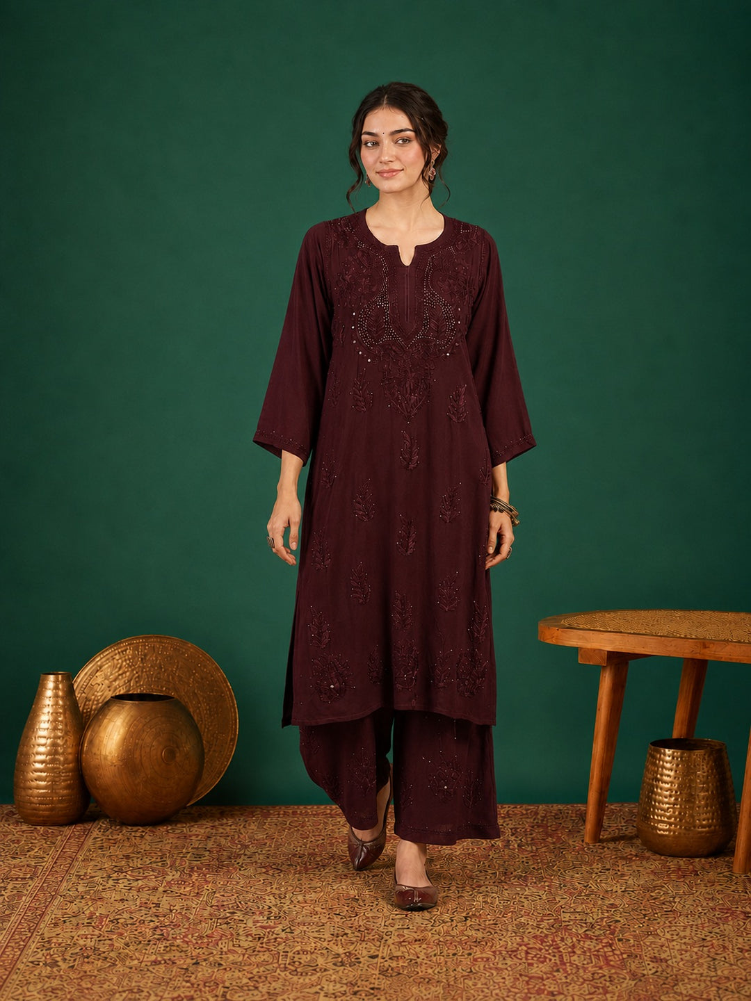 Jasmin Rayon Chikankari Mukaish Co-ord Set