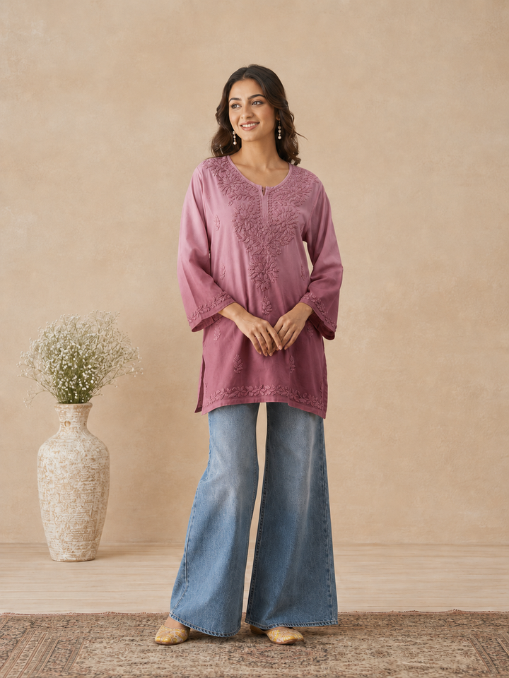 Ishara Modal Chikankari Ombre Short Kurti