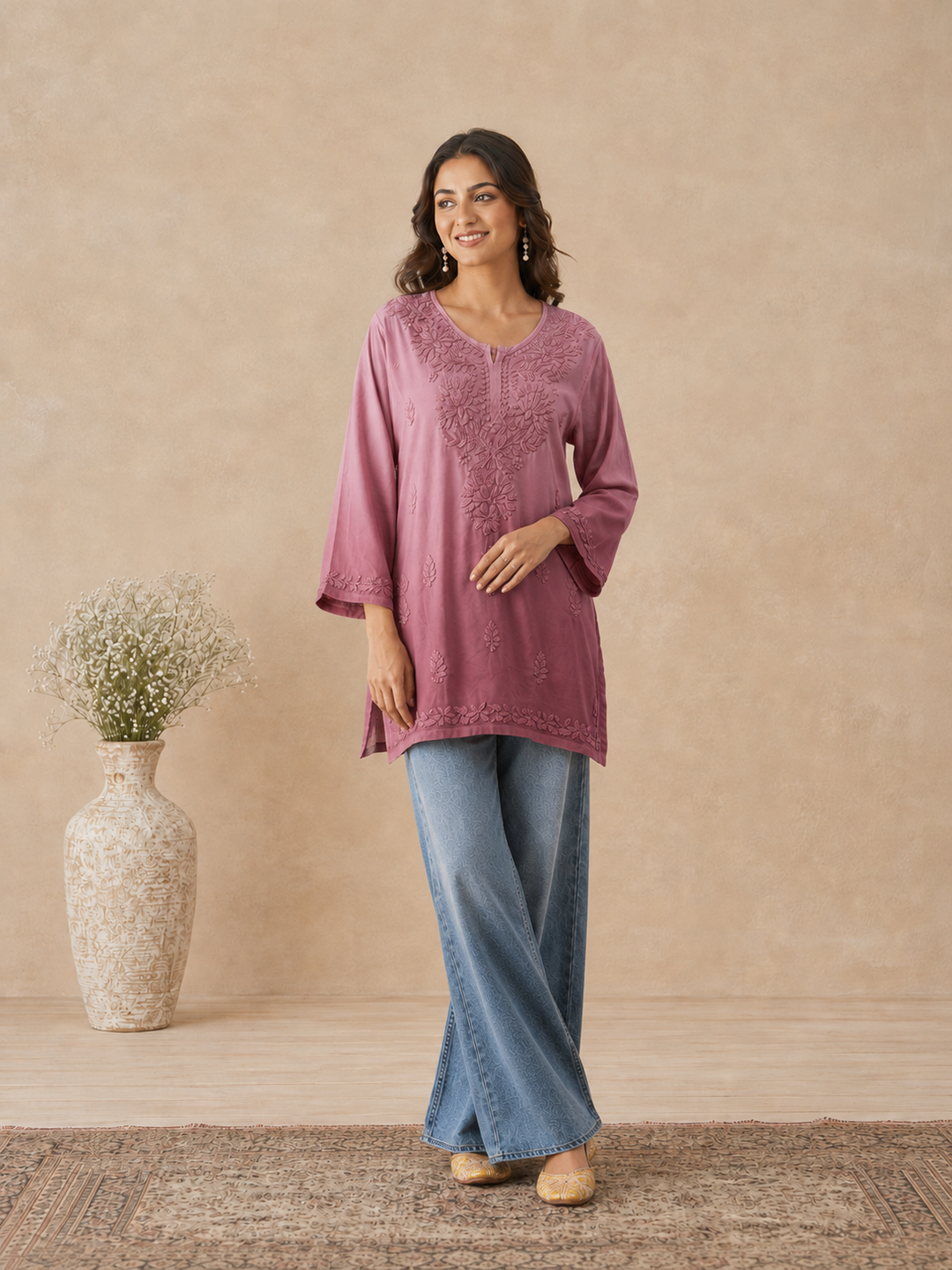 Ishara Modal Chikankari Ombre Short Kurti