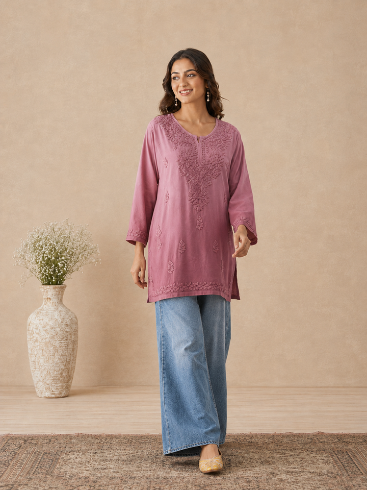 Ishara Modal Chikankari Ombre Short Kurti