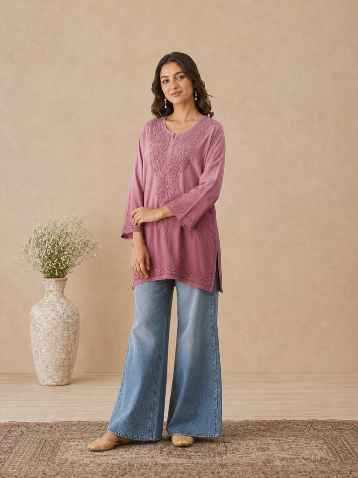 Ishara Modal Chikankari Ombre Short Kurti