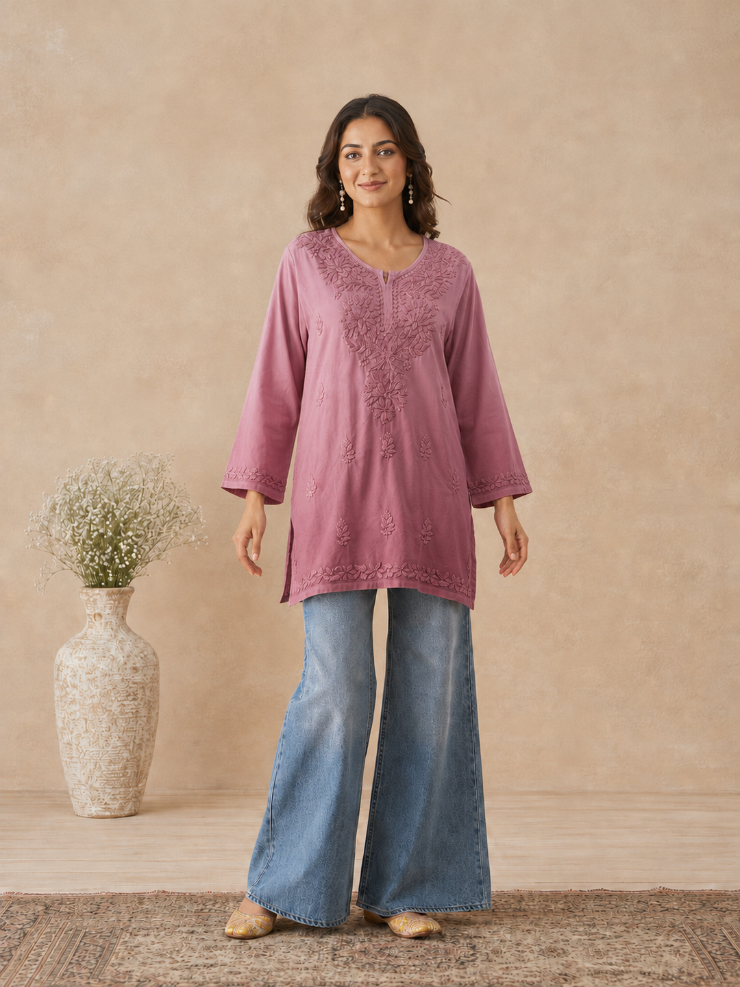 Ishara Modal Chikankari Ombre Short Kurti