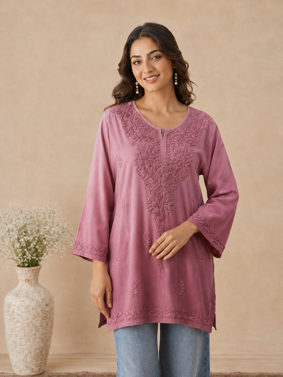Ishara Modal Chikankari Ombre Short Kurti