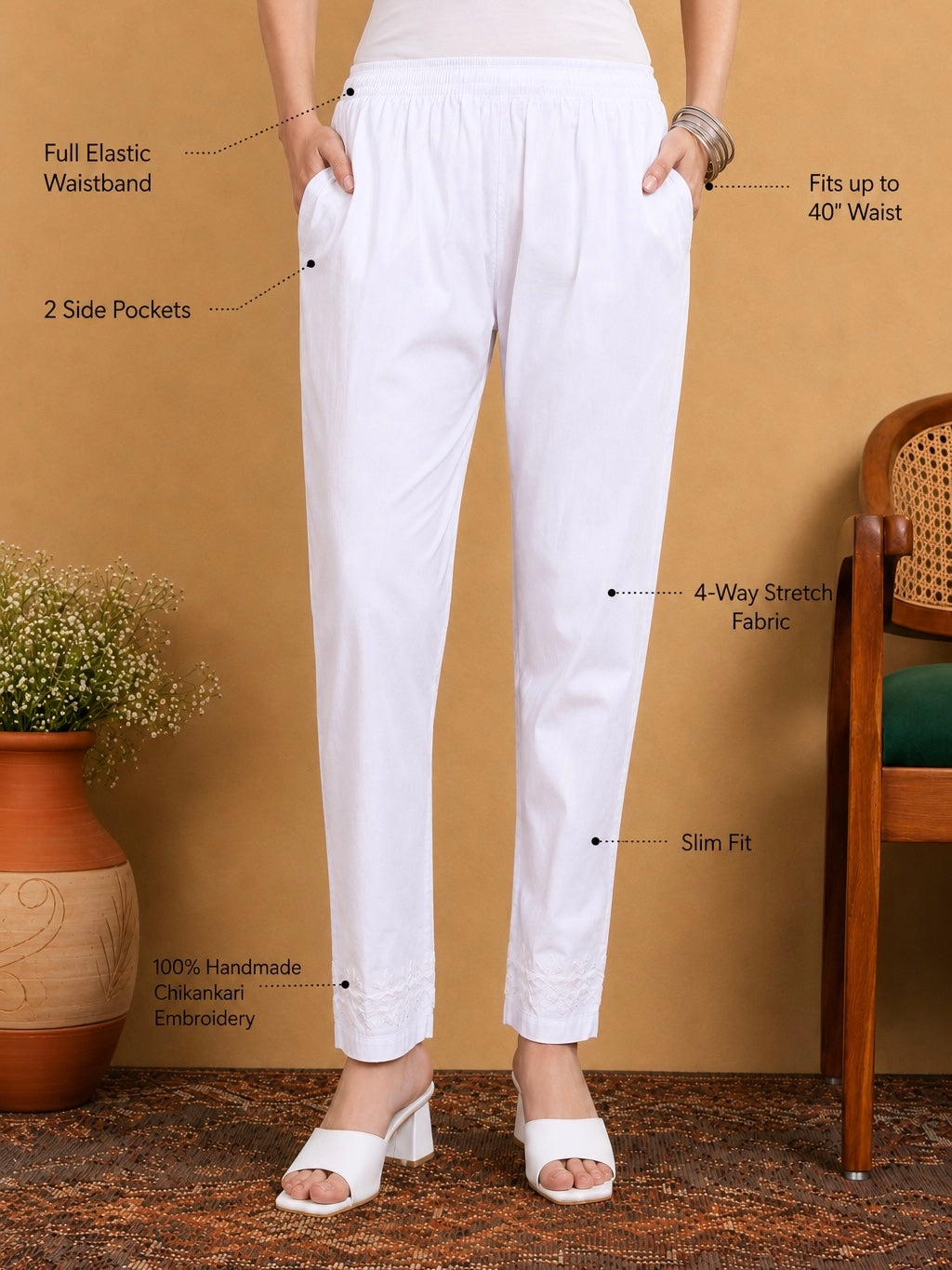 Zara Chikankari Lycra Stretchable Pant