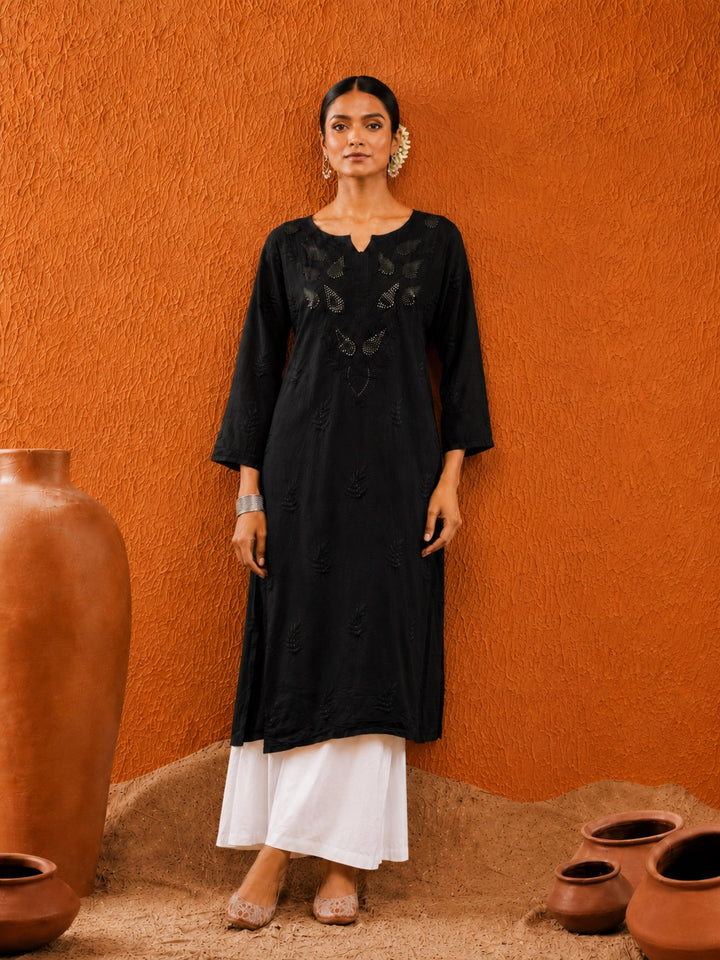 Karisma Chanderi Chikankari Mukaish Straight Kurta
