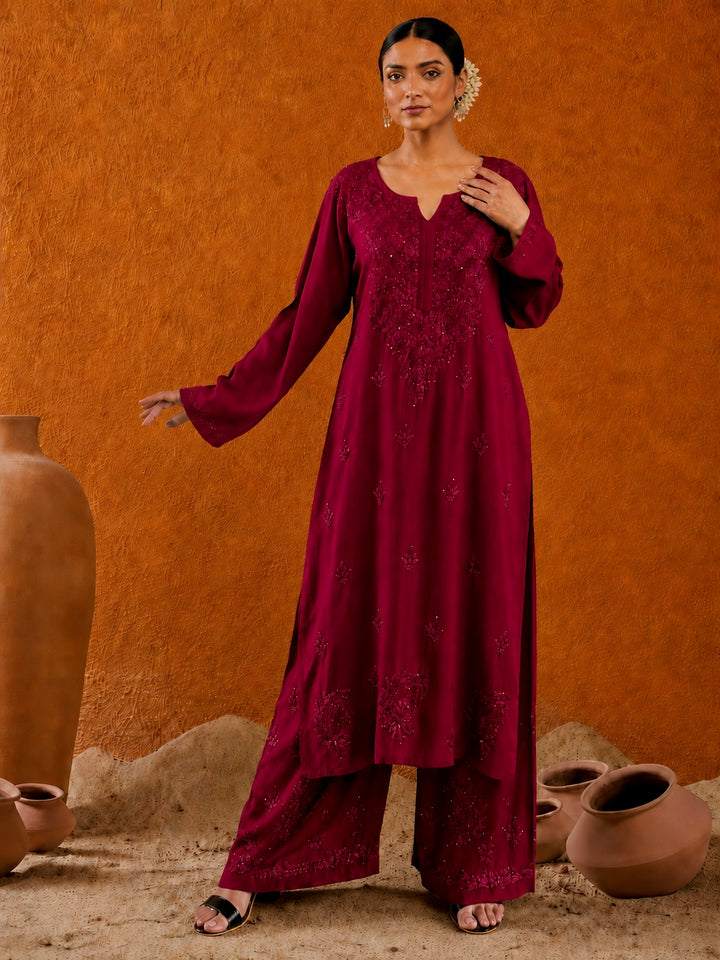Avika Rayon Chikankari Mukaish Co-ord Set