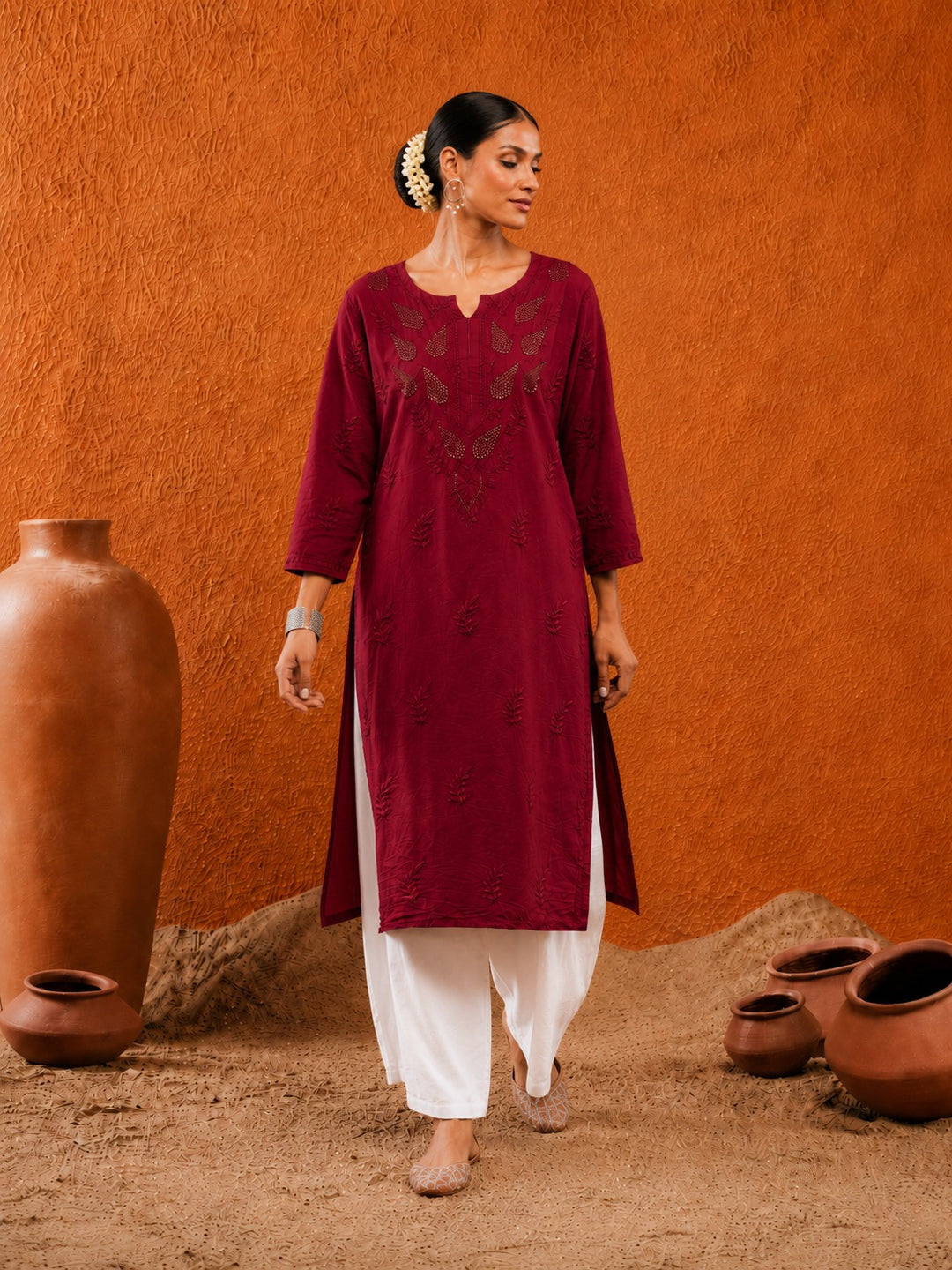 Karisma Chanderi Chikankari Mukaish Straight Kurta