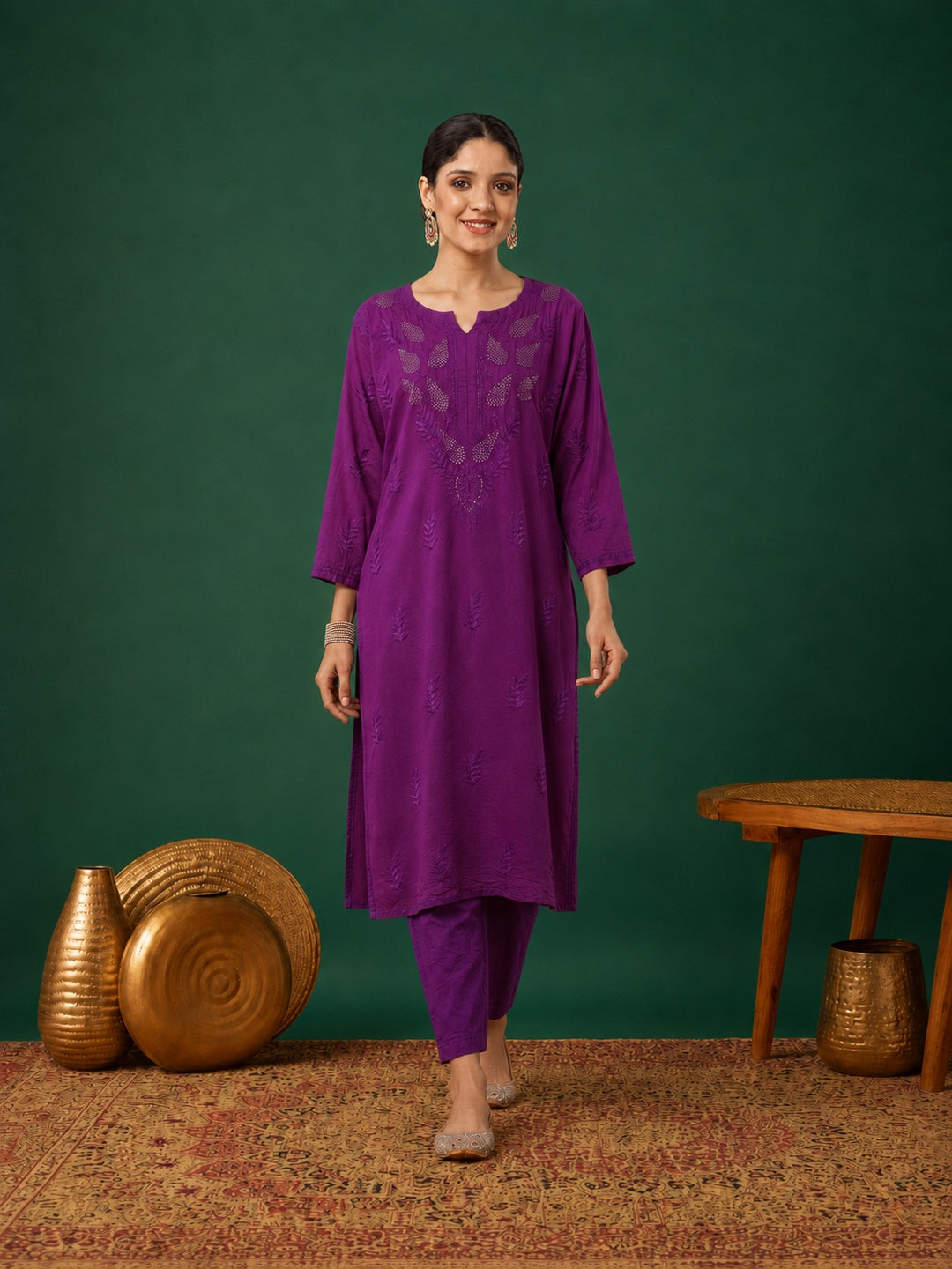 Kumkum Chanderi Chikankari Mukaish Co-ord Set