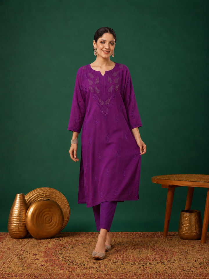 Kumkum Chanderi Chikankari Mukaish Co-ord Set