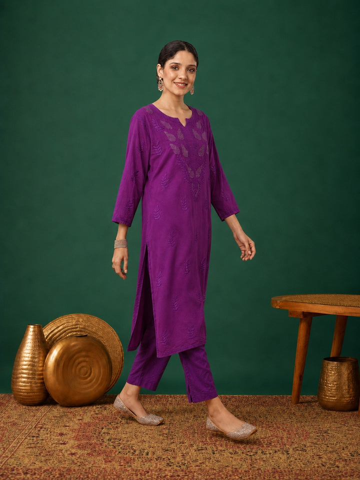 Kumkum Chanderi Chikankari Mukaish Co-ord Set