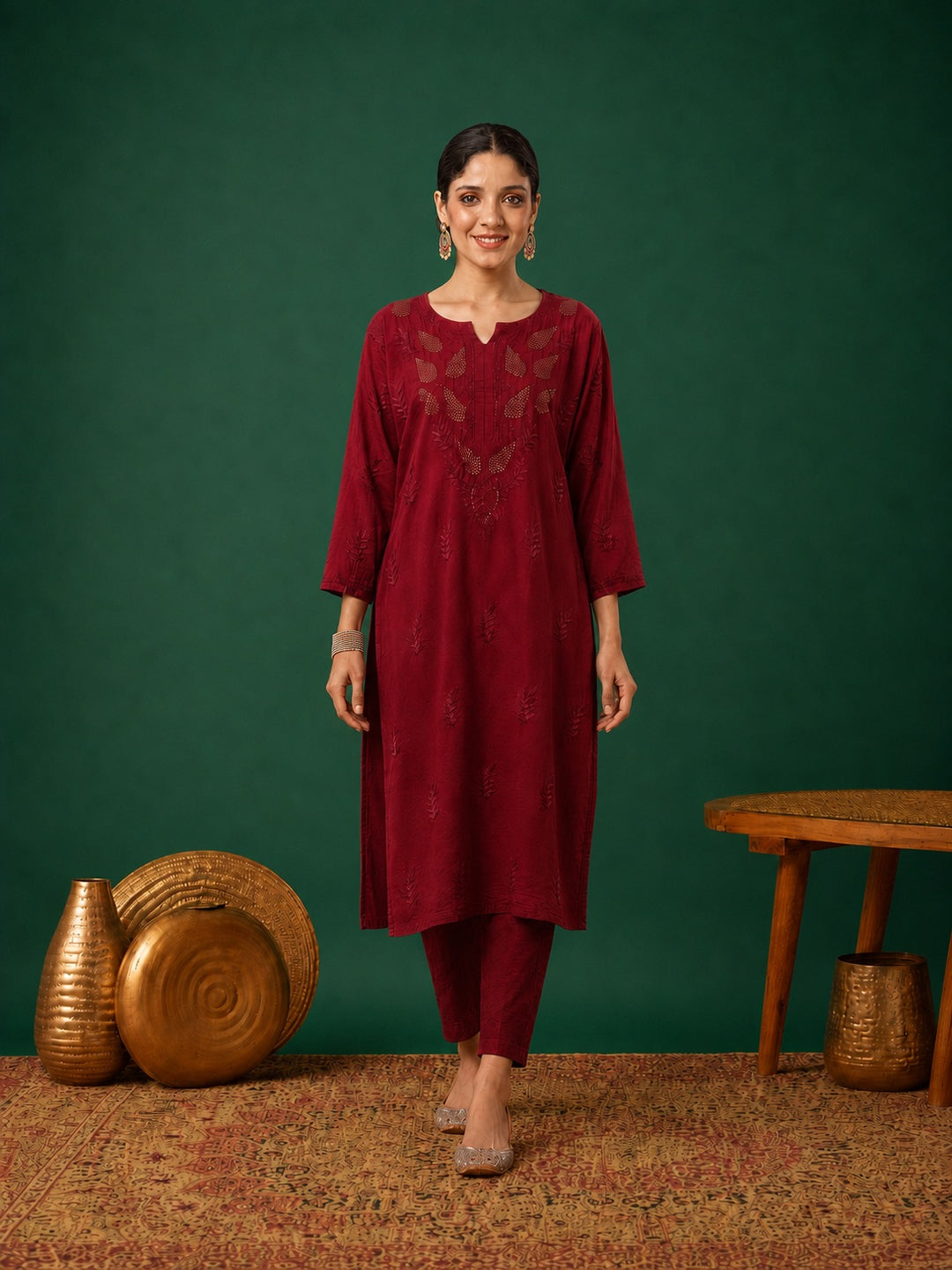 Kumkum Chanderi Chikankari Mukaish Co-ord Set