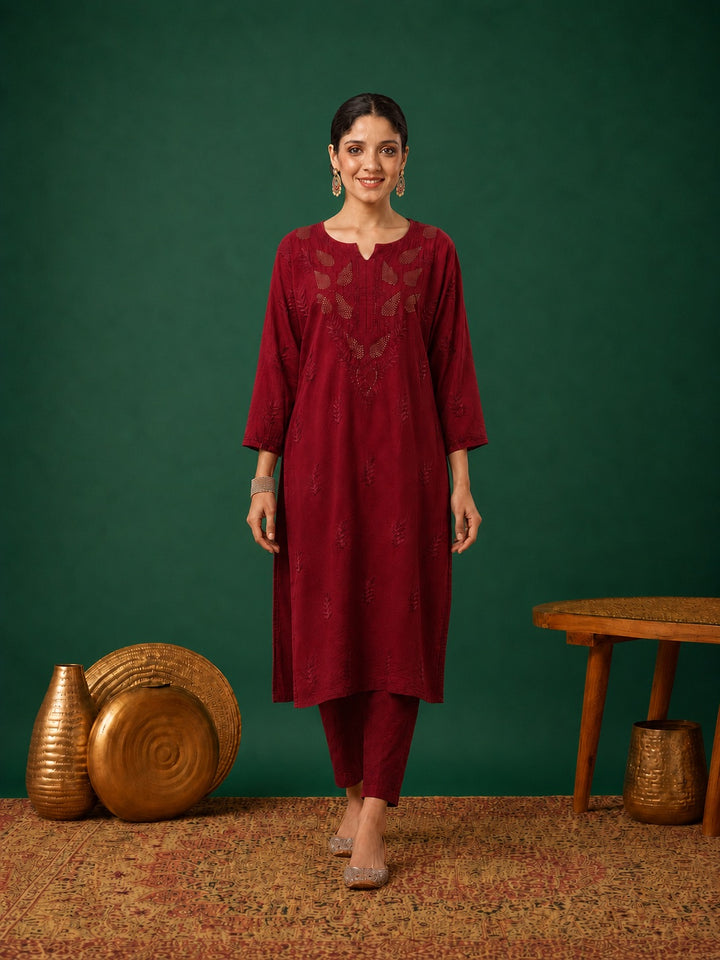 Kumkum Chanderi Chikankari Mukaish Co-ord Set