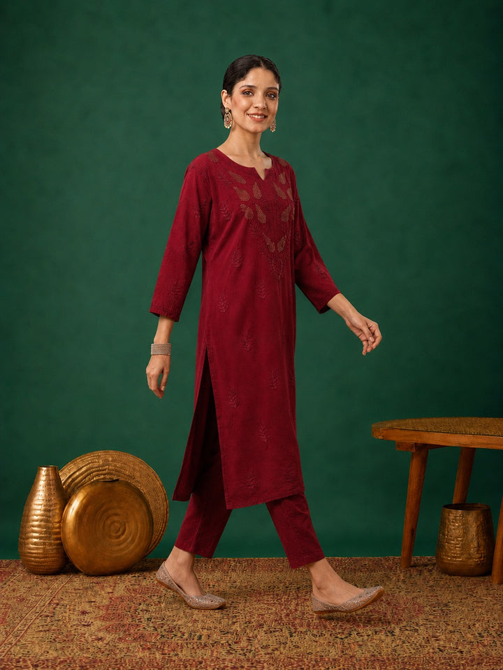 Kumkum Chanderi Chikankari Mukaish Co-ord Set