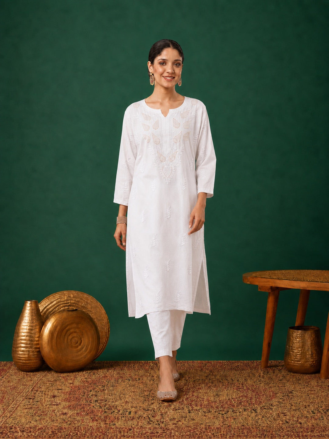 Kumkum Chanderi Chikankari Mukaish Co-ord Set