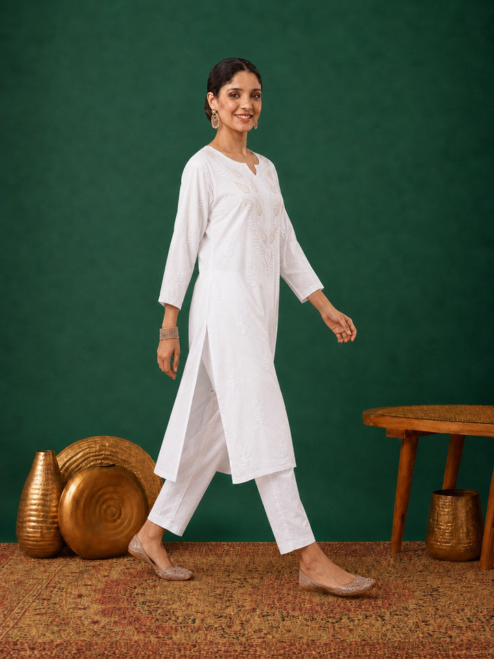 Kumkum Chanderi Chikankari Mukaish Co-ord Set