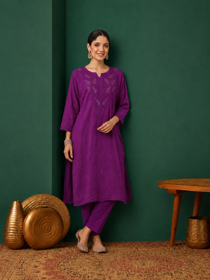 Kumkum Chanderi Chikankari Mukaish Co-ord Set