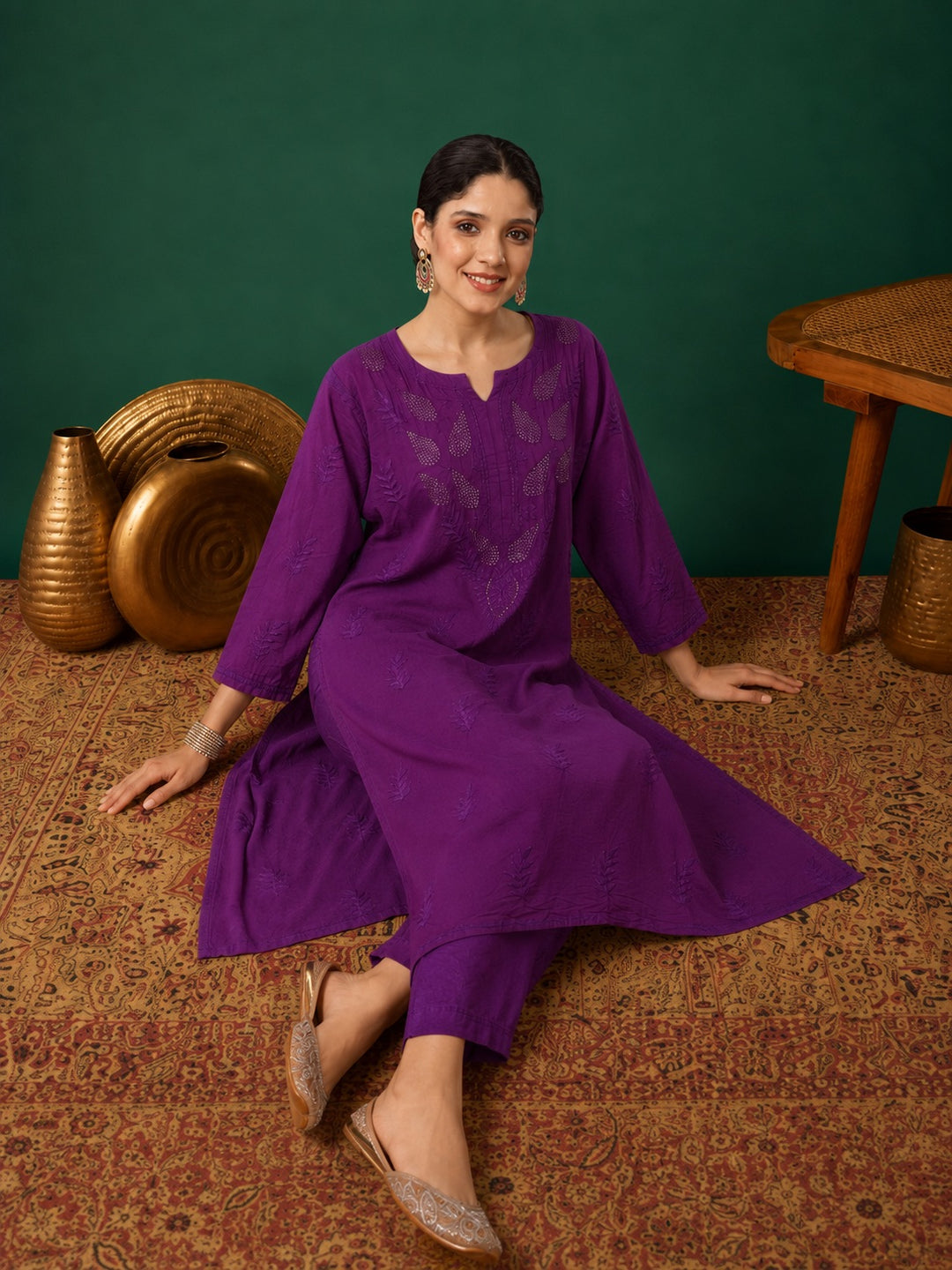 Kumkum Chanderi Chikankari Mukaish Co-ord Set