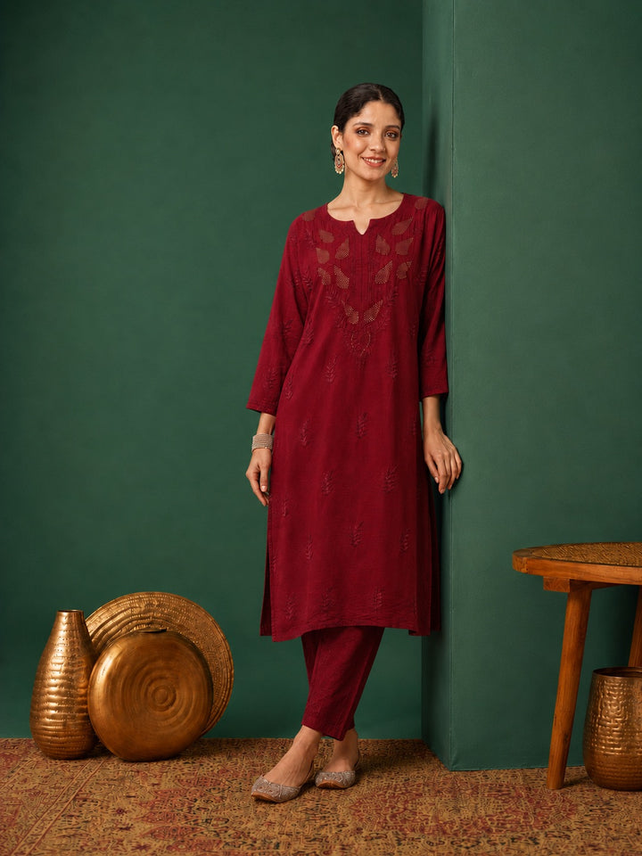 Kumkum Chanderi Chikankari Mukaish Co-ord Set
