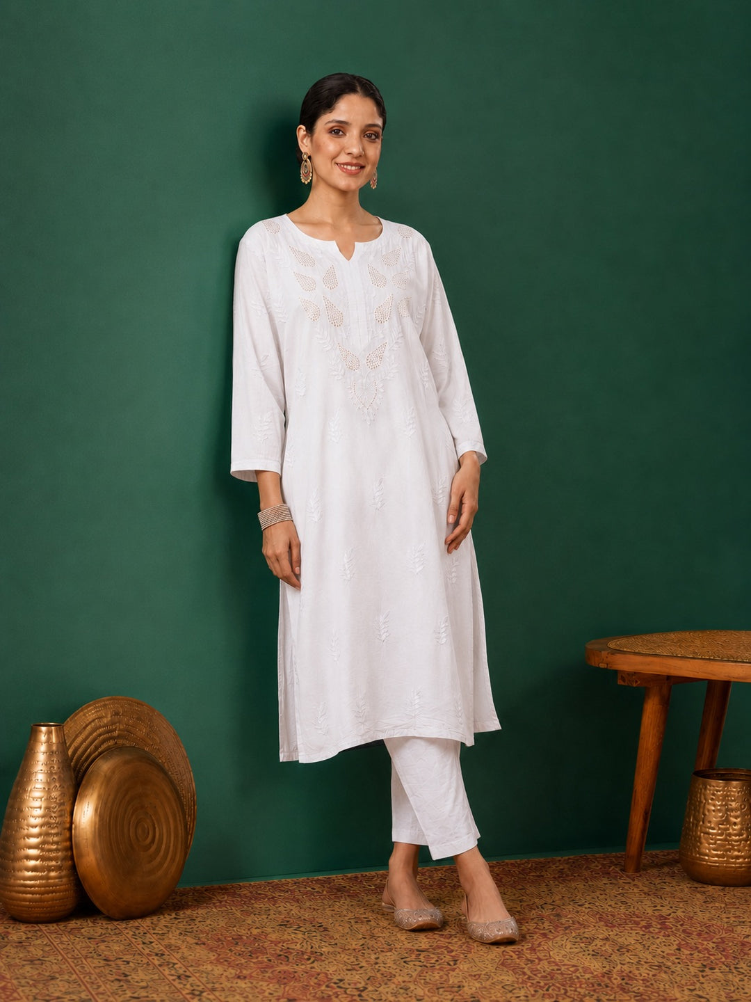 Kumkum Chanderi Chikankari Mukaish Co-ord Set