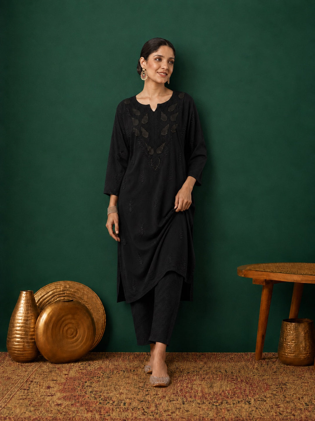Kumkum Chanderi Chikankari Mukaish Co-ord Set