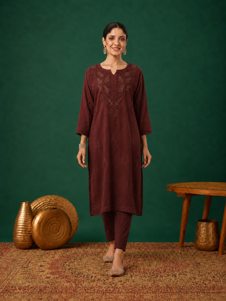 Kumkum Chanderi Chikankari Mukaish Co-ord Set
