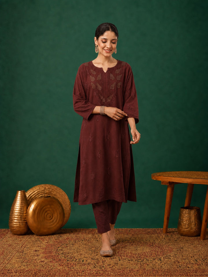 Kumkum Chanderi Chikankari Mukaish Co-ord Set