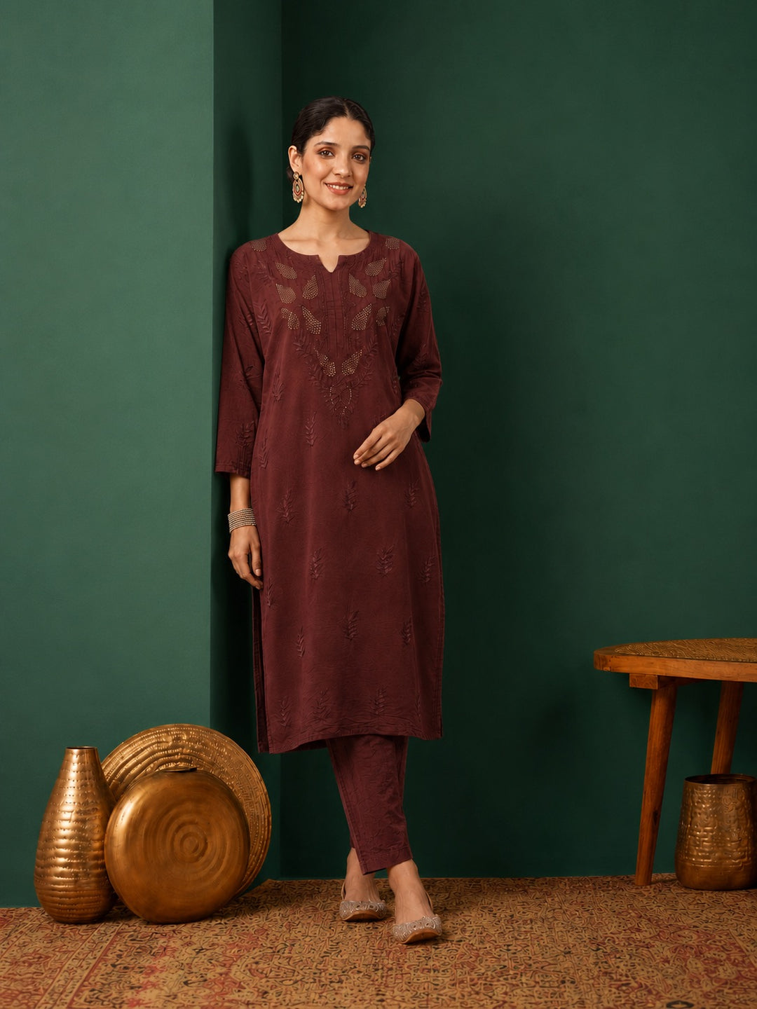 Kumkum Chanderi Chikankari Mukaish Co-ord Set