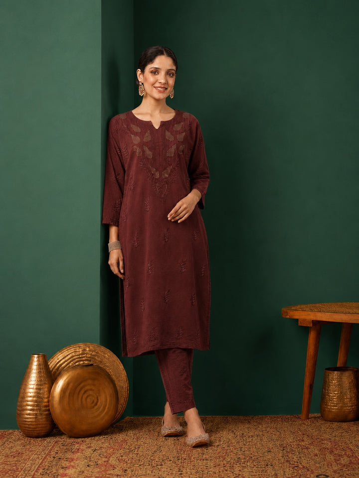 Kumkum Chanderi Chikankari Mukaish Co-ord Set