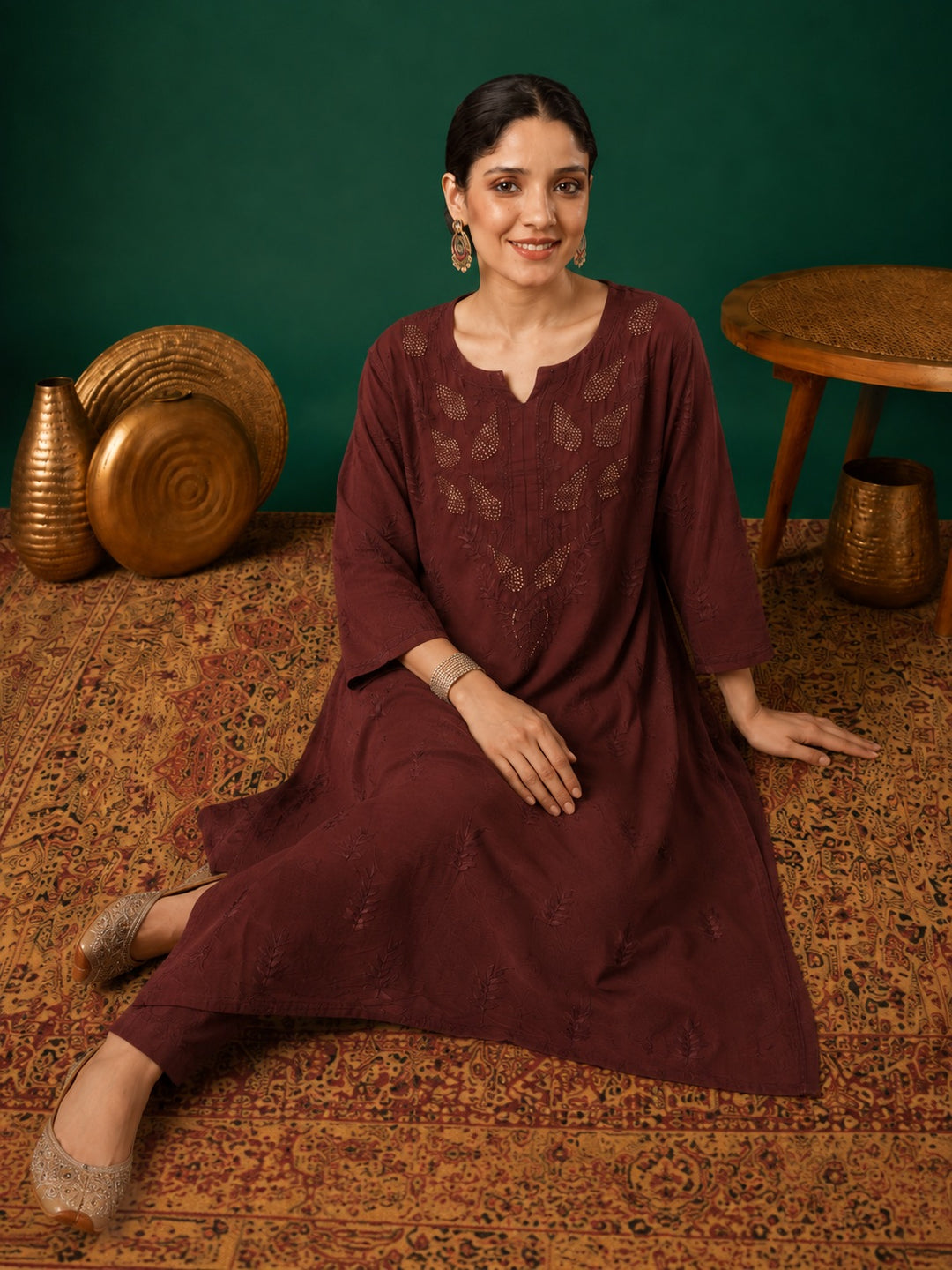 Kumkum Chanderi Chikankari Mukaish Co-ord Set