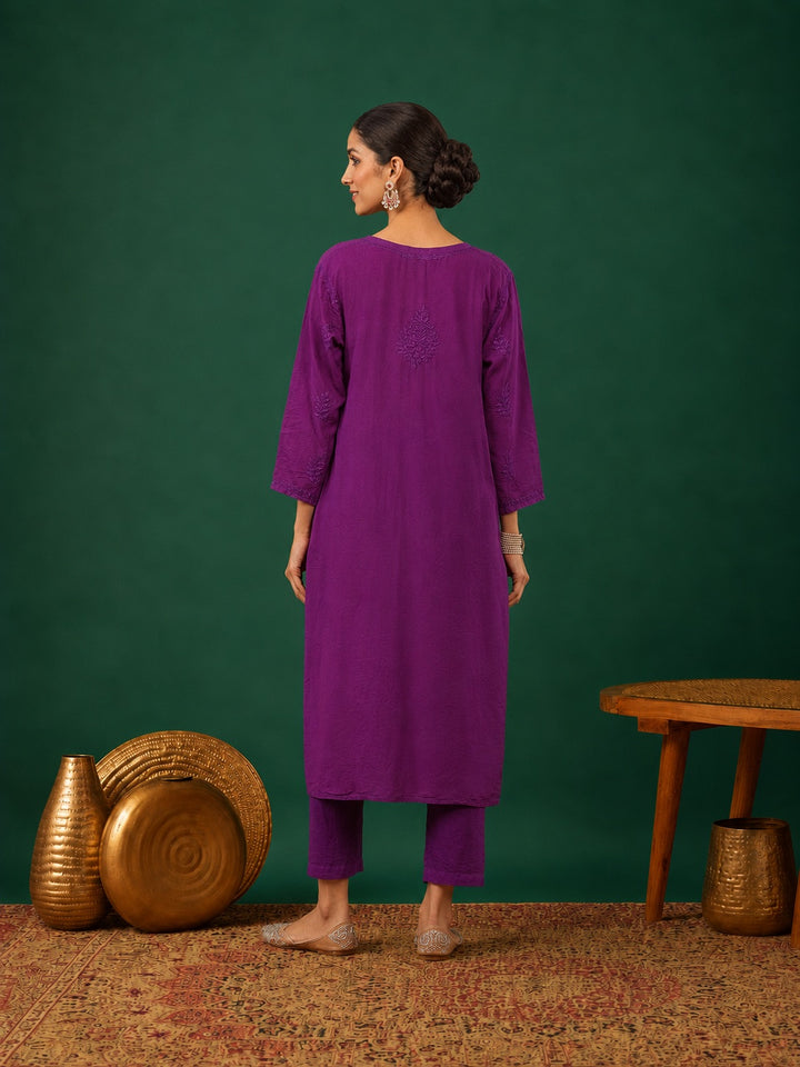 Kumkum Chanderi Chikankari Mukaish Co-ord Set