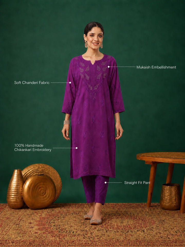 Kumkum Chanderi Chikankari Mukaish Co-ord Set