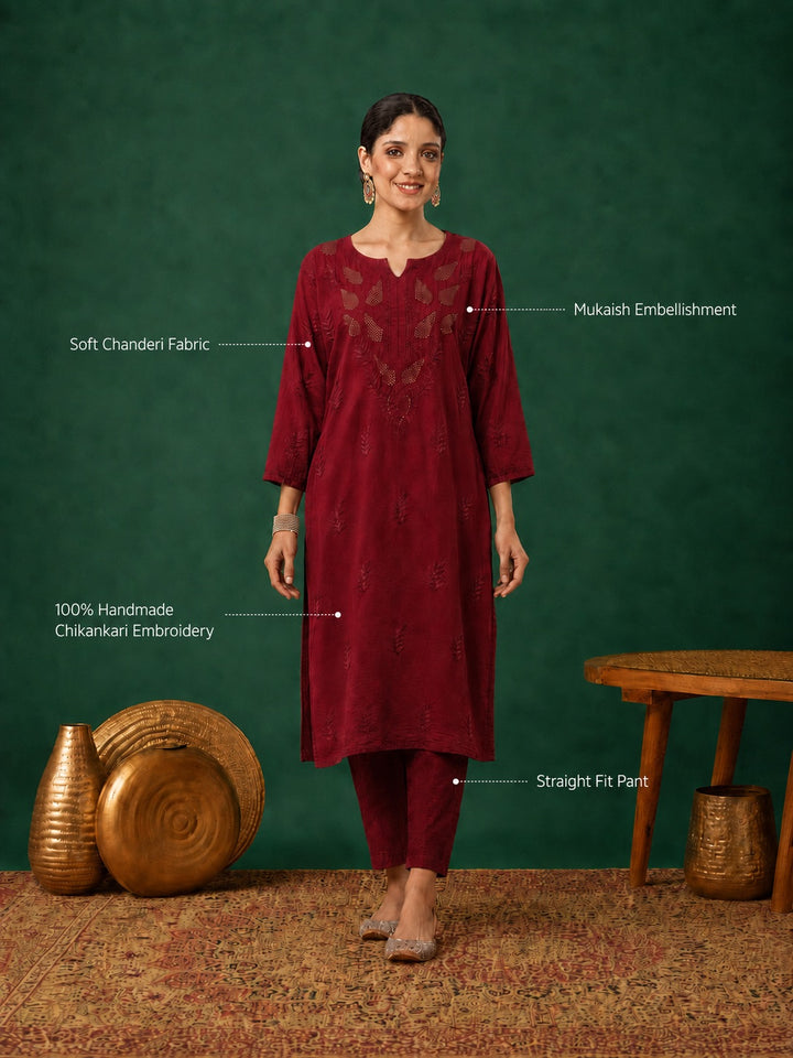 Kumkum Chanderi Chikankari Mukaish Co-ord Set