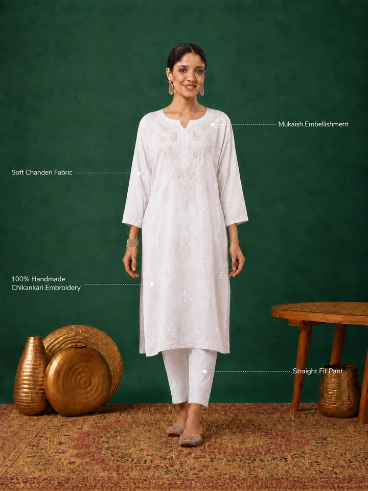 Kumkum Chanderi Chikankari Mukaish Co-ord Set