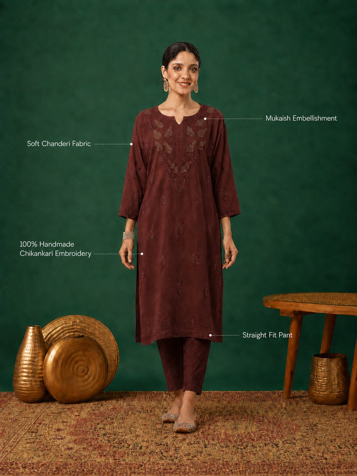 Kumkum Chanderi Chikankari Mukaish Co-ord Set