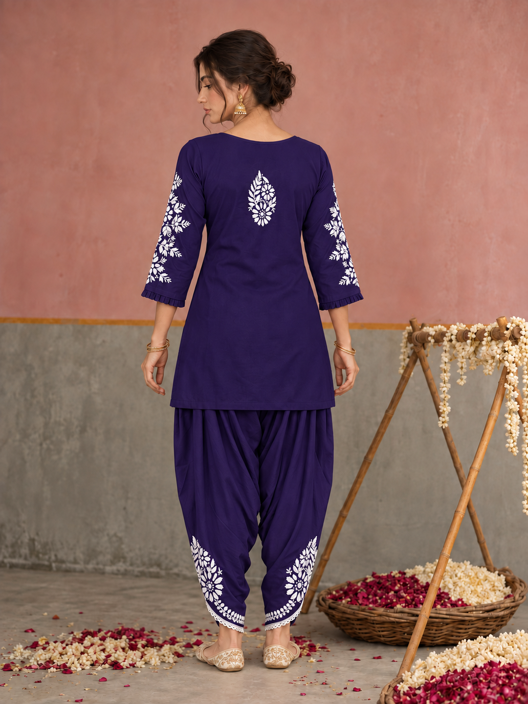Sahiba Chikankari Rayon Short Kurti and Dhoti Pant Co-ord Set