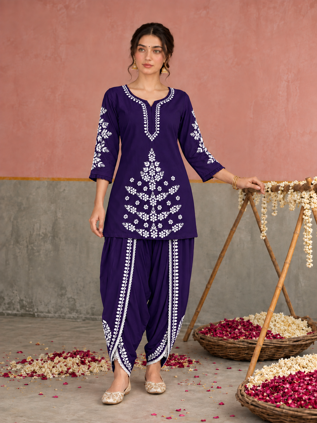 Sahiba Chikankari Rayon Short Kurti and Dhoti Pant Co-ord Set