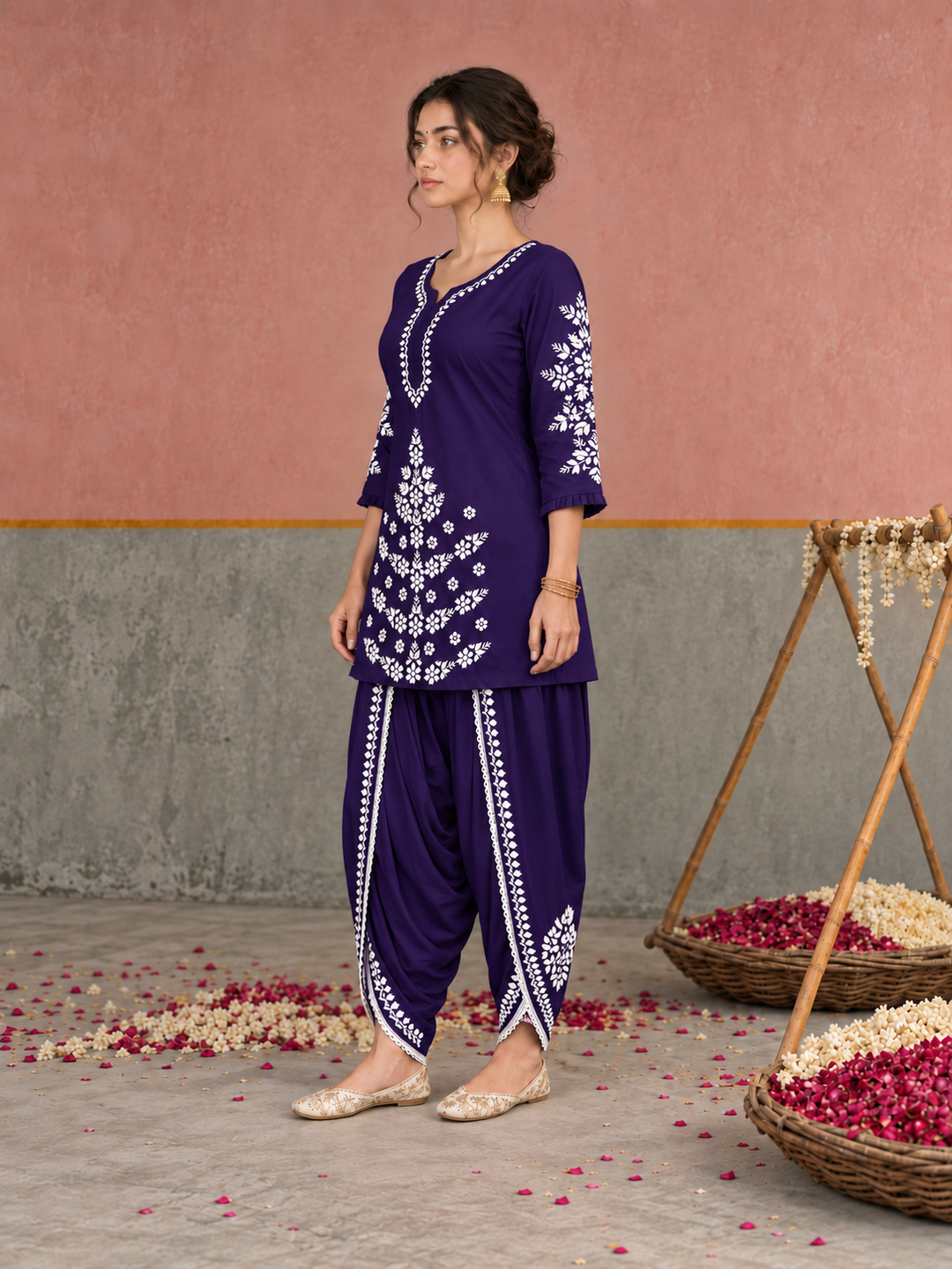 Sahiba Chikankari Rayon Short Kurti and Dhoti Pant Co-ord Set