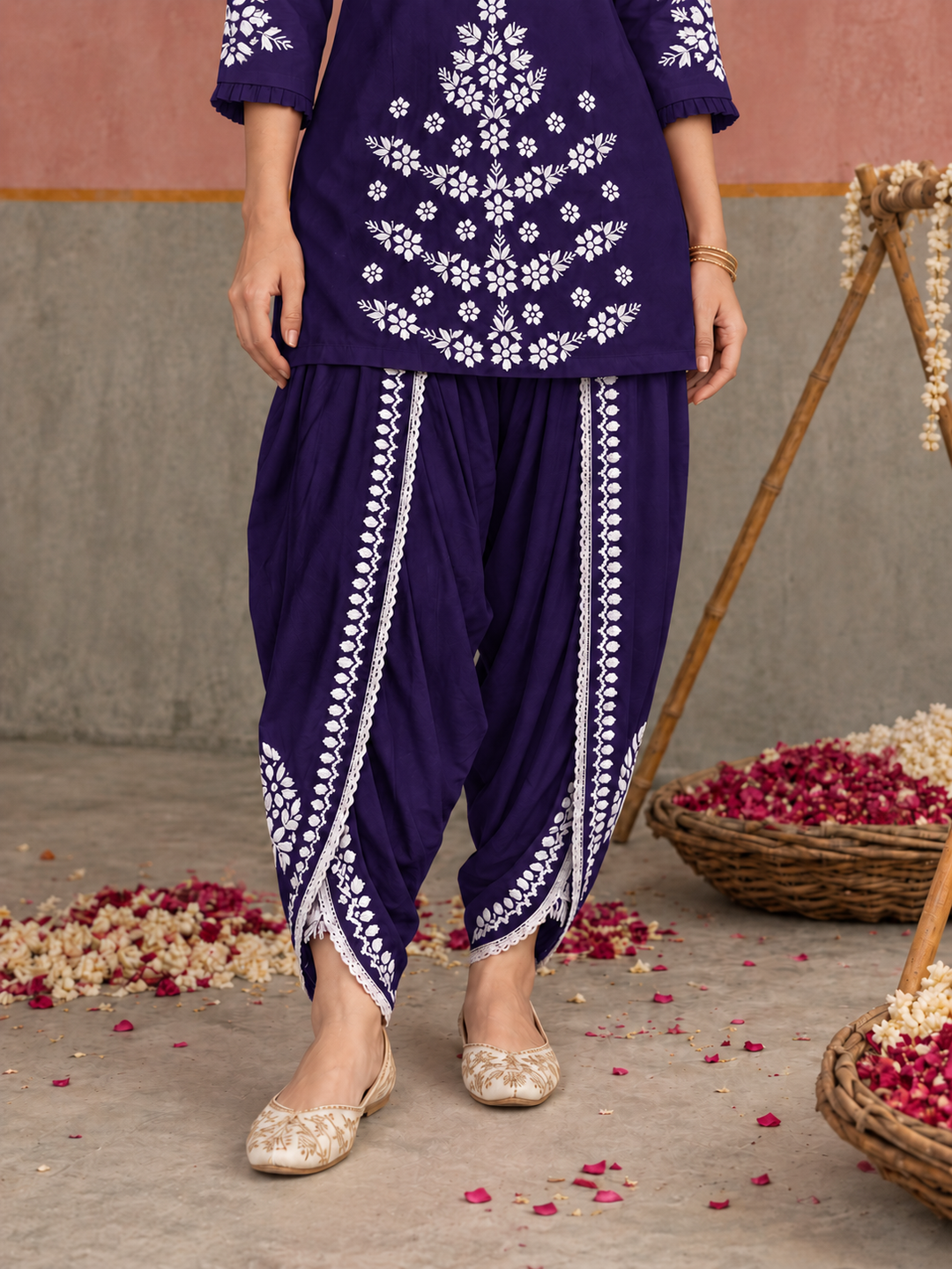 Sahiba Chikankari Rayon Short Kurti and Dhoti Pant Co-ord Set