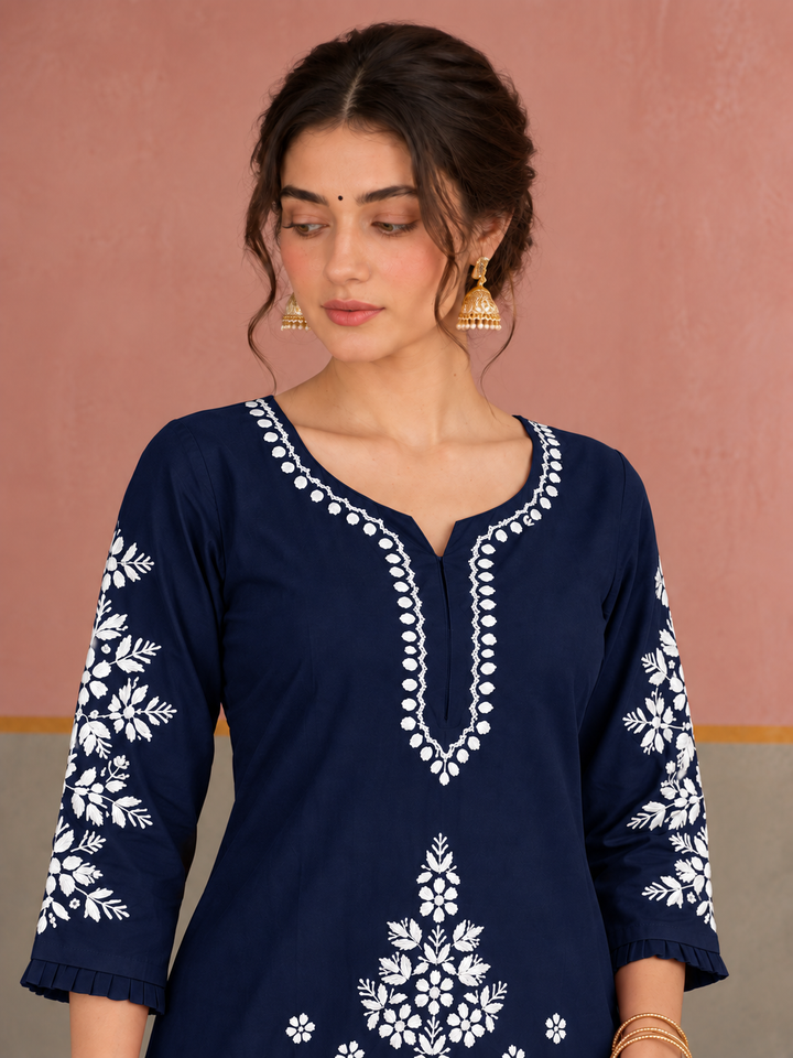 Sahiba Chikankari Rayon Short Kurti and Dhoti Pant Co-ord Set