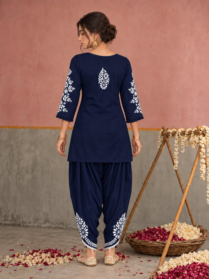 Sahiba Chikankari Rayon Short Kurti and Dhoti Pant Co-ord Set