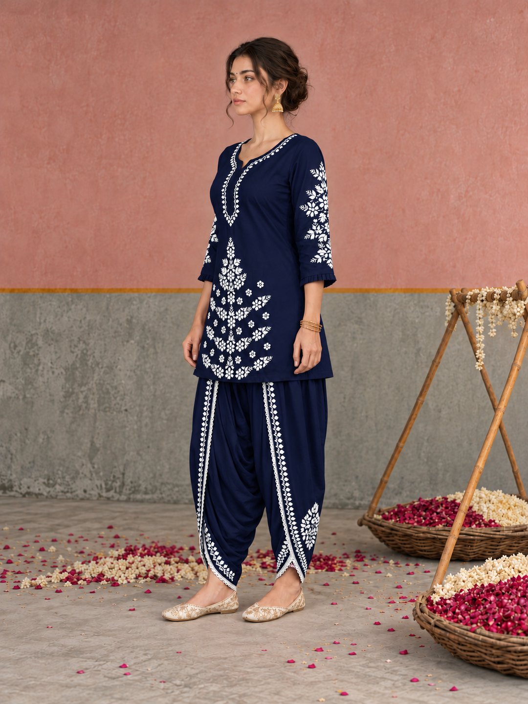 Sahiba Chikankari Rayon Short Kurti and Dhoti Pant Co-ord Set